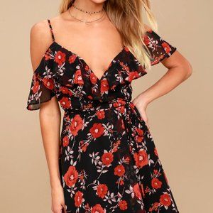 Devoted to Love Black Floral Print Wrap Dress - NWT